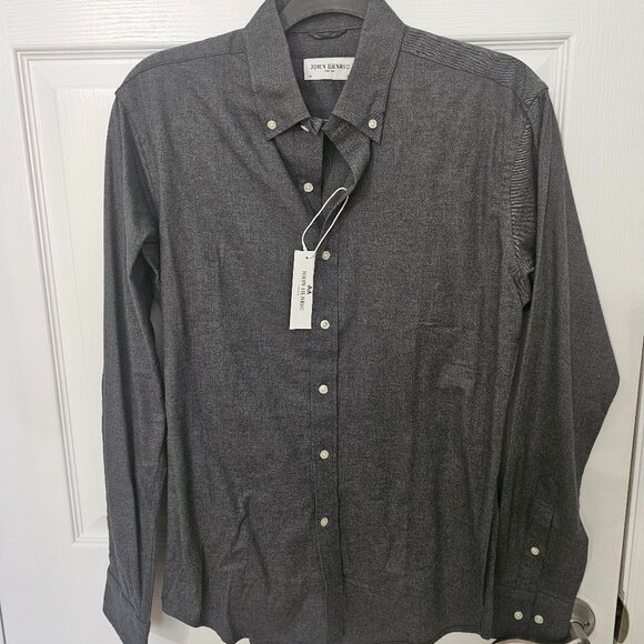 JOHN HENRIC Flannel Shirt 15 - 38 Gray Flannel Button Down Office Work - Picture 1 of 1